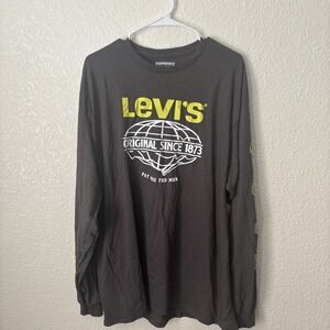 Levi Mens Graphic Print XL Charcoal Long‎ Sleeve Network T Shirt NWT